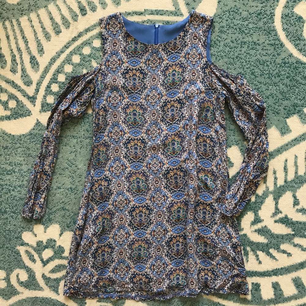 Cut Out Shoulders Long Sleeve Patterned Dress